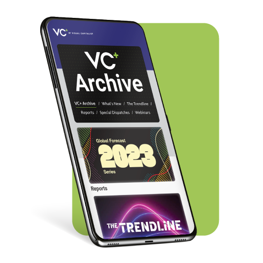 image of a phone with the content of the VC+ Archive homepage on it
